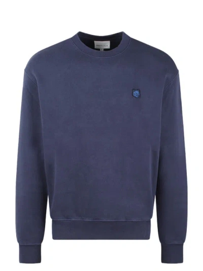 Shop Maison Kitsuné Bold Fox Head Patch Comfort Sweatshirt In Blue