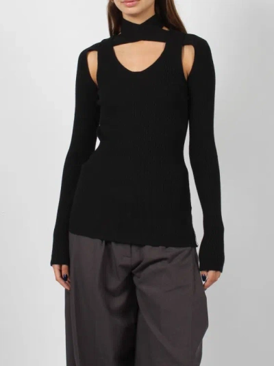 Shop Atomo Factory Twisted Neck Rib Sweater In Black