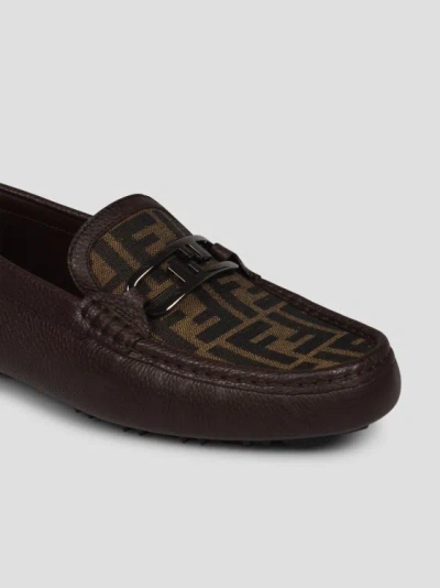 Shop Fendi O` Lock Driving Shoes In Brown