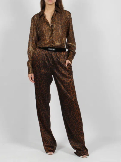 Shop Tom Ford Laminated Leopard Printed Georgette Shirt In Brown