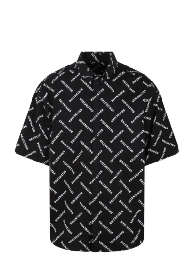 Shop Balenciaga Mini Allover Logo Shirt In Black