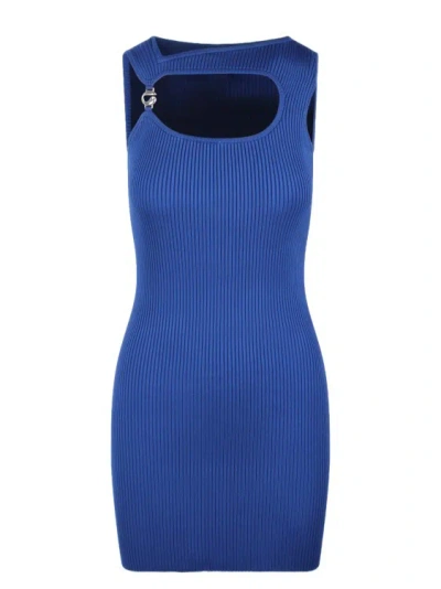 Shop Coperni Knitted Cut Out Dress In Blue