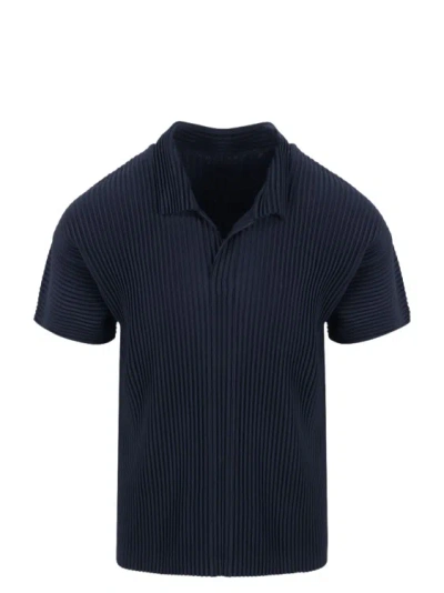 Shop Issey Miyake Basic Pleated Polo Shirt In Blue