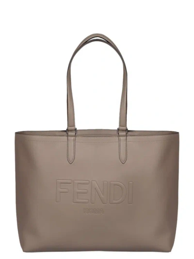 Shop Fendi Roma Leather Shopping Bag In Brown