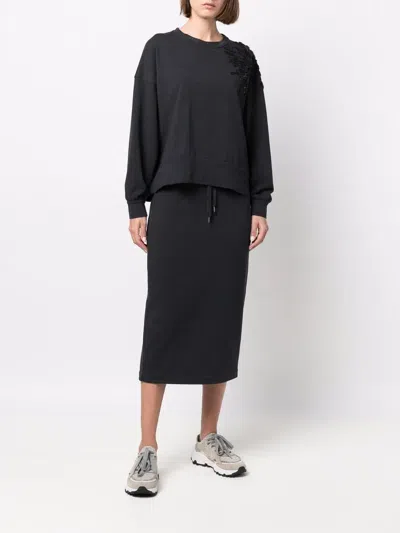 Shop Brunello Cucinelli Jersey Drawstring Midi Pencil Skirt Black