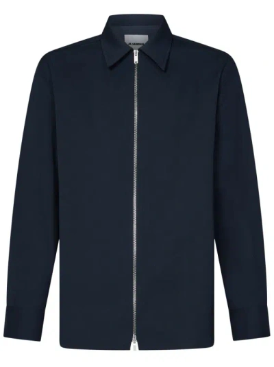 Shop Jil Sander Straight Cut Navy Blue Shirt Jacket