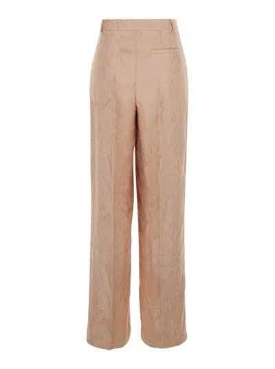 Shop Semicouture Pink Wide Leg Trousers With Baroque Print In Viscose Woman