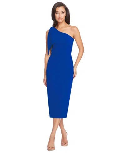 Shop Dress The Population Tiffany Asymmetrical Midi Dress In Cobalt