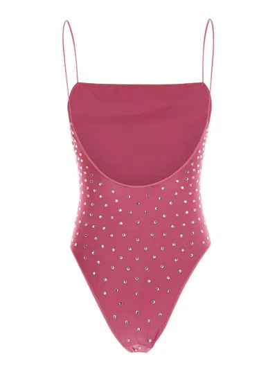 Shop Oseree 'gem Maillot' Pink One-piece Swimsuit With Rhinestone In Stretch Polyamide Woman