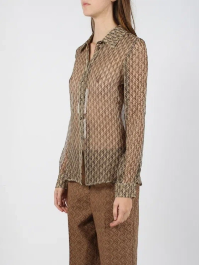 Shop Marine Serre Moon Diamant Silk Crepon Button Up Blouse In Brown