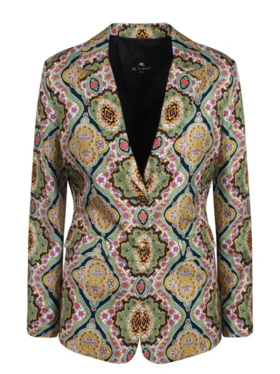 Shop Etro Printed Silk Jacquard Blazer In Multicolor