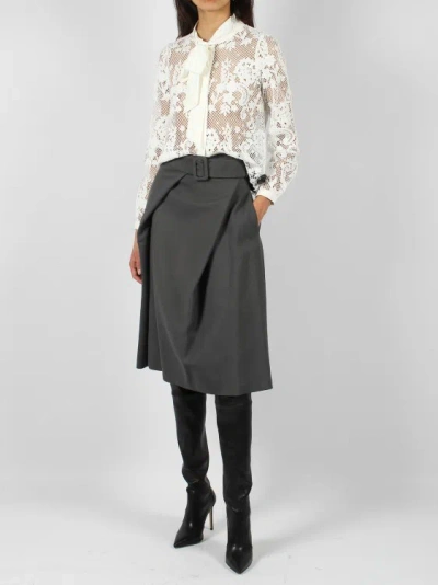 Shop P.a.r.o.s.h Belted Midi Skirt In Grey