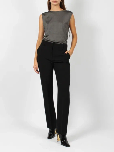 Shop Alberta Ferretti Wool Canvas Trouser In Black