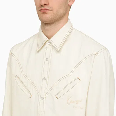 Shop Kenzo Stone-white Shirt With Logo In Grey
