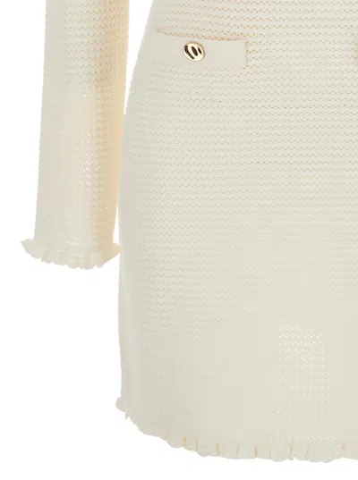 Shop Self-portrait Mini White Knit Dress With Buttons In Fabric Woman