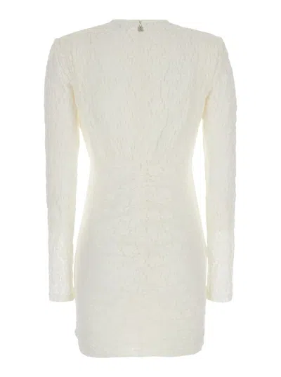 Shop Rotate Birger Christensen Mini White Dress With Rose Patch In Lace Woman
