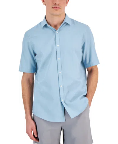 Shop Alfani Men's Short-sleeve Solid Textured Shirt, Created For Macy's In Sparrow Blue