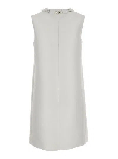 Shop Versace White Sleeveless Mini Dress In Silk Blend Woman