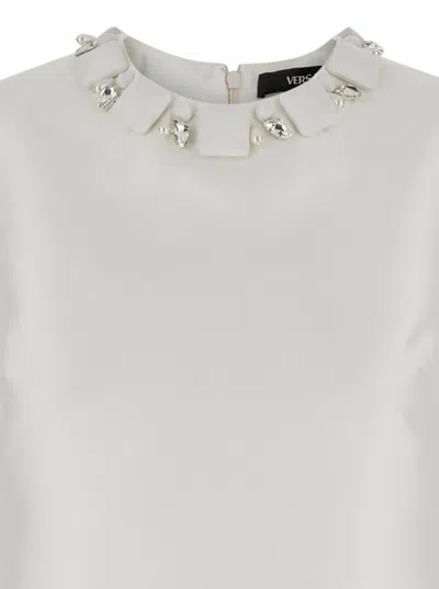 Shop Versace White Sleeveless Mini Dress In Silk Blend Woman