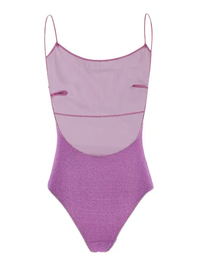 Shop Oseree 'lumière Maillot' Violet Swimsuit With Open Back In Lurex Woman In Pink