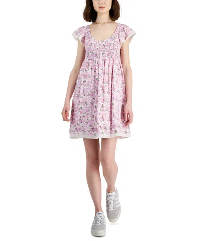 Shop Self Esteem Juniors' Smocked Flutter-sleeve Mini Dress In Gardenia