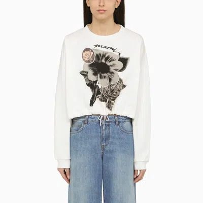 Shop Marni Sweatshirt With Floral Collage Print In White