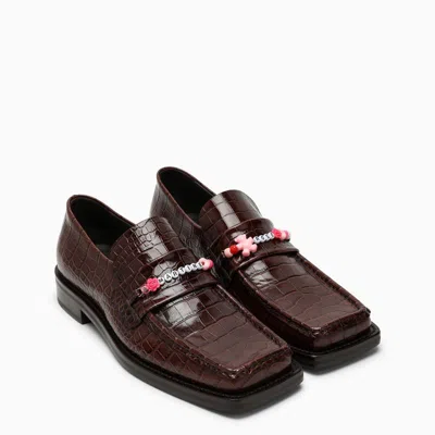 Shop Martine Rose Crocodile-effect Moccasin With Beads In Brown