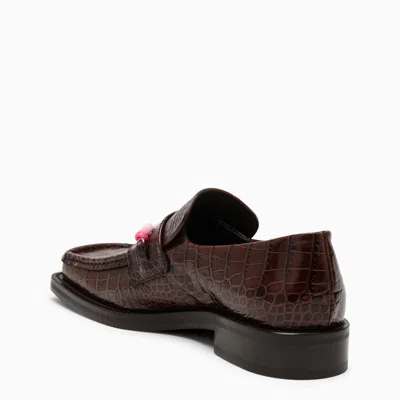 Shop Martine Rose Crocodile-effect Moccasin With Beads In Brown