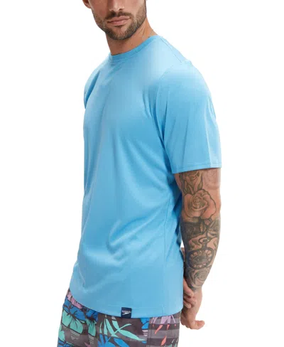 Shop Speedo Men's Short Sleeve Crewneck Performance Graphic Swim Shirt In Tranquil Blue