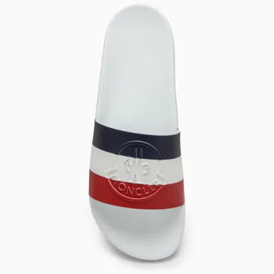 Shop Moncler Basile Slide With Tricolour Band And Logo In White