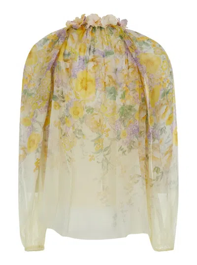 Shop Zimmermann Yellow Blouse With Floral Print In Viscose Woman