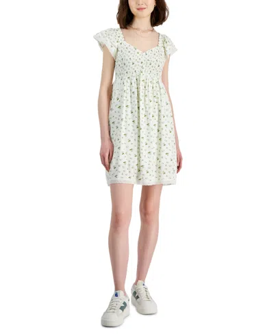 Shop Self Esteem Juniors' Smocked Flutter-sleeve Mini Dress In Ivory