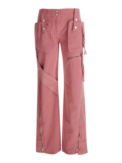 Shop Blumarine Pink Cargo Trousers With Satin Inserts In Cotton Woman