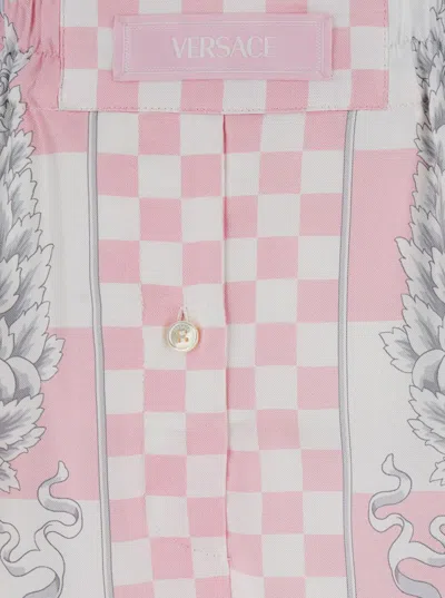 Shop Versace Pink Bermuda Shorts With Baroque Chessboard  Print In Silk Woman