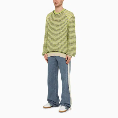 Shop Wales Bonner Green/ivory Striped And Checked Jumper In Multicolor