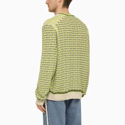 Shop Wales Bonner Green/ivory Striped And Checked Jumper In Multicolor