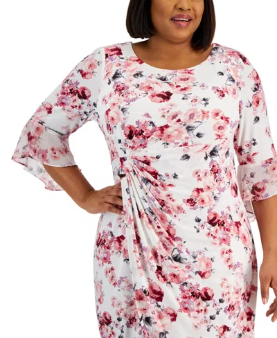 Shop Connected Plus Size 3/4-sleeve Side-tab Sheath Dress In Mauve