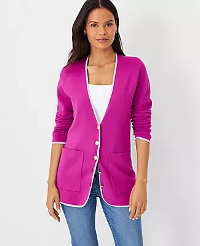 Shop Ann Taylor Tipped V-neck Sweater Blazer In Purple Multi