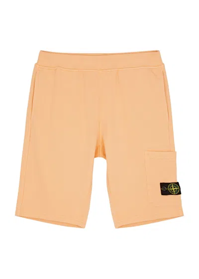 Shop Stone Island Kids Logo Cotton Shorts (10-12 Years) In Orange