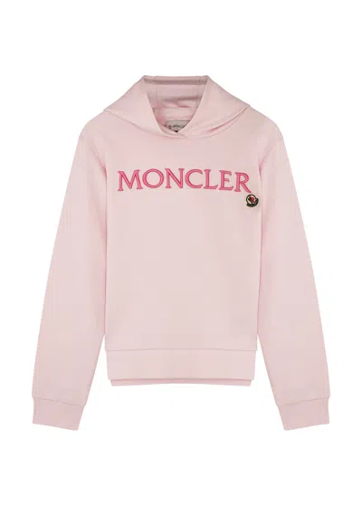 Shop Moncler Kids Logo Hooded Cotton Sweatshirt In Pink Light