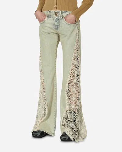 Shop Guess Usa Lace Denim Flare Pants Tinted Light Wash In Multicolor
