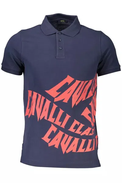 Shop Cavalli Class Blue Cotton Polo Shirt