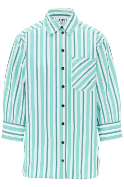 Shop Ganni "oversized Striped Poplin Shirt In Mixed Colours