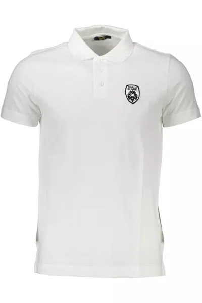 Shop Cavalli Class White Cotton Polo Shirt