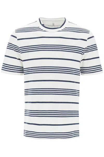 Shop Brunello Cucinelli T Shirt Girocollo A Righe In White, Blue