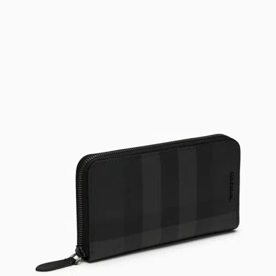 Shop Burberry Charcoal-coloured Zip-around Wallet With Check Pattern In Grey