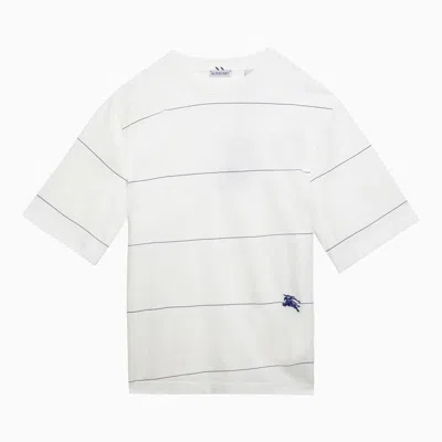 Shop Burberry Striped T-shirt With Logo Embroidery In White