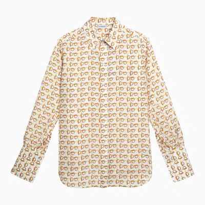 Shop Burberry White Shirt With Gold Motif In Metal