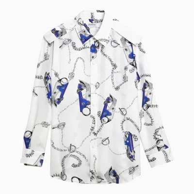 Shop Burberry White Shirt With Blue Pattern