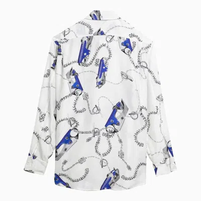 Shop Burberry White Shirt With Pattern In Blue